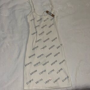 SKIMS Rhinestone logo pointelle mini slip dress brand new